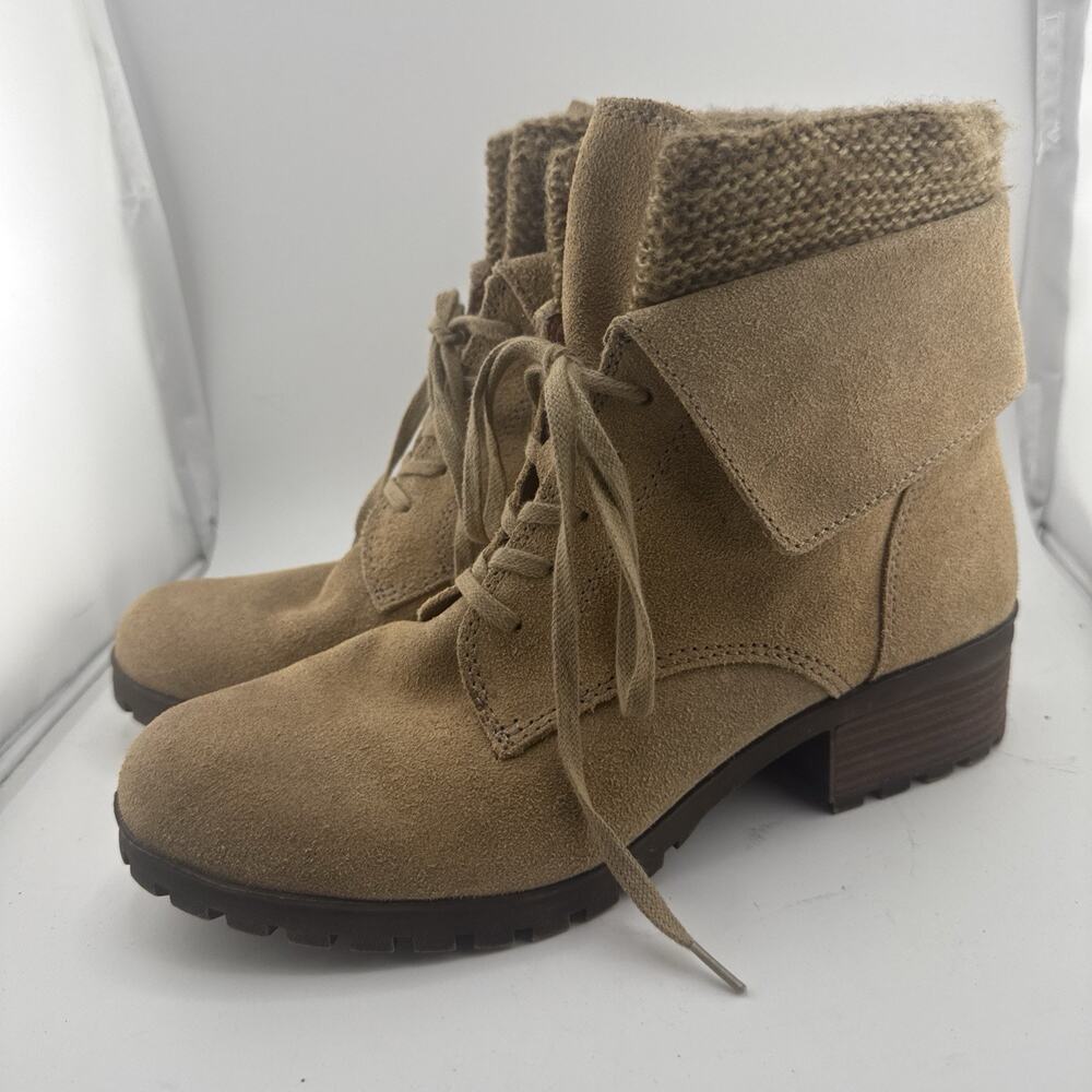 LUCKY BRAND Huntress Lace Up Ankle Boots Tan w/ knit collar Size 9 M/ EU 39 EUC - Picture 3 of 6